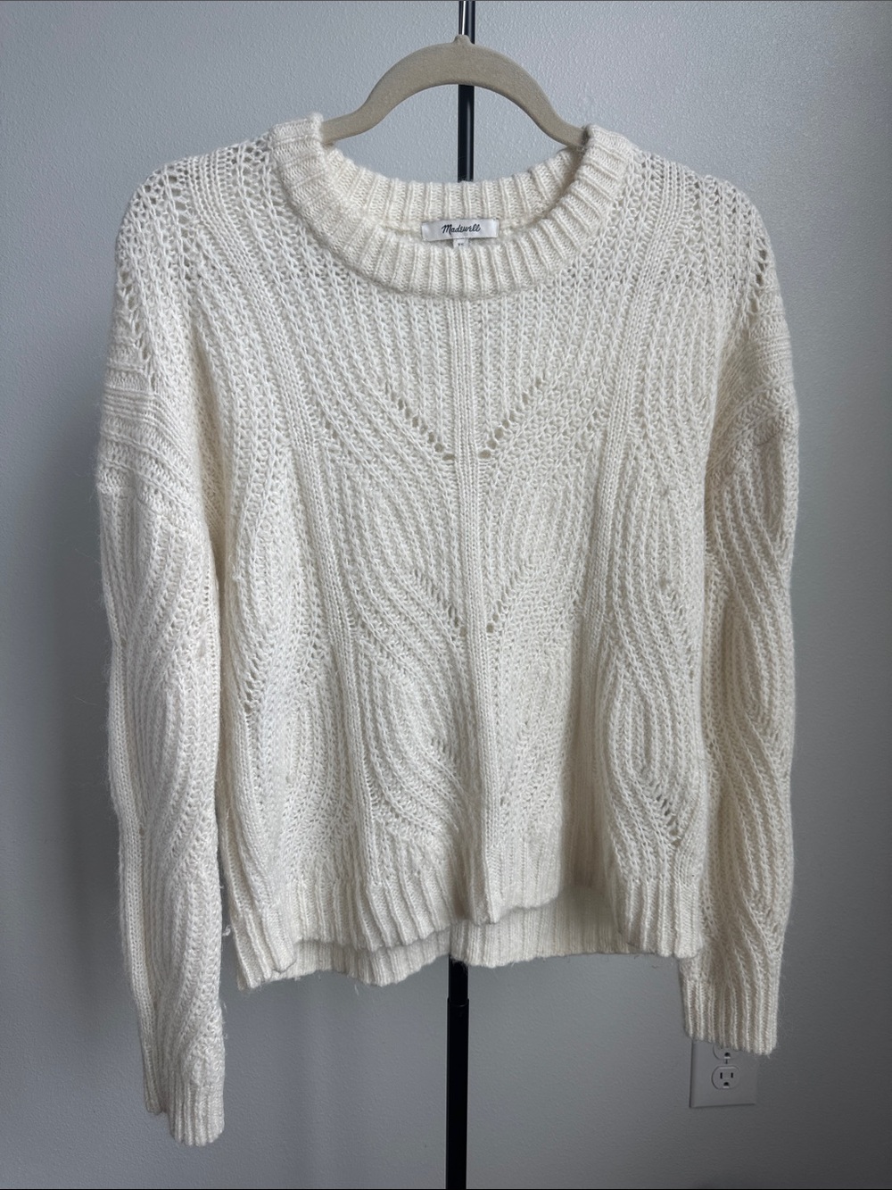 Madewell Charley Pullover Sweater Cream Alpaca Blend Pointelle Knit Size XS